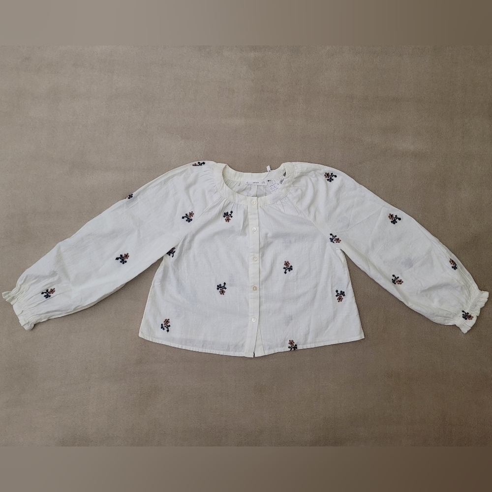 Mango Girl White Floral Embroidered Long Puffy Sleeve Blouse Size 8(128cm) NWT